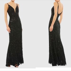 Mac Duggal 5107 Black Sequin Beaded Leaf Evening Gown| Size 4